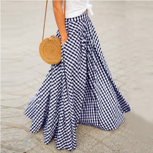 2025 Spring and Summer New Wish Elegant All-match Elegant Plaid Mid-length High Waist Large Swing Skirt Dagging Skirt