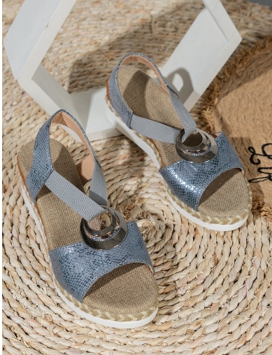 Metal buckle decorative hemp rope slope heel light bottom fish mouth sandals