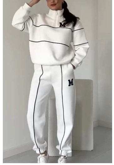 Women's hoodie letter hot stamping long sleeved pants zipper casual sports two-piece set