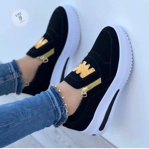 Large size sports single shoes, sponge cake flat bottom side zipper color, casual sports women's shoes
