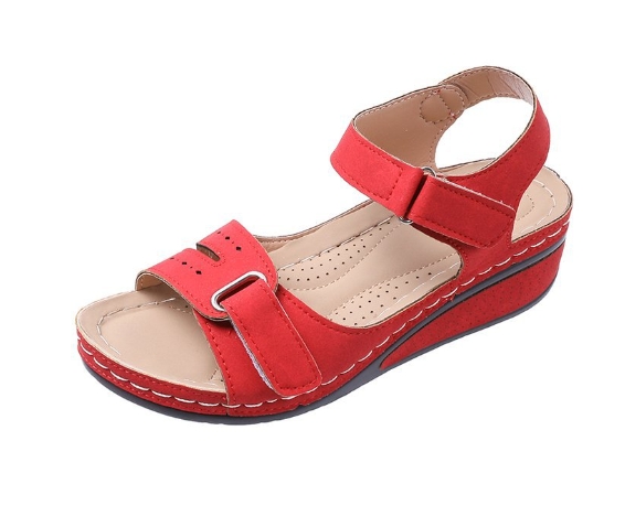 Round toe ankle sandals with women's bike line, anti slip slope heel, hollowed out oversized metal sandals