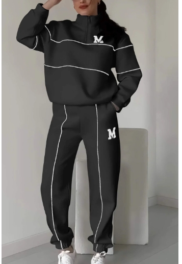 Women's hoodie letter hot stamping long sleeved pants zipper casual sports two-piece set