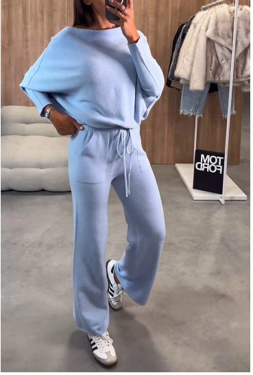 Temperament Commuter Set Off Shoulder Solid Color Fashion Casual Two Piece Set for Women