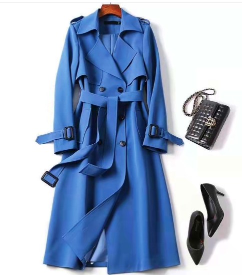 Korean version of short stature popular British style knee high coat jacket