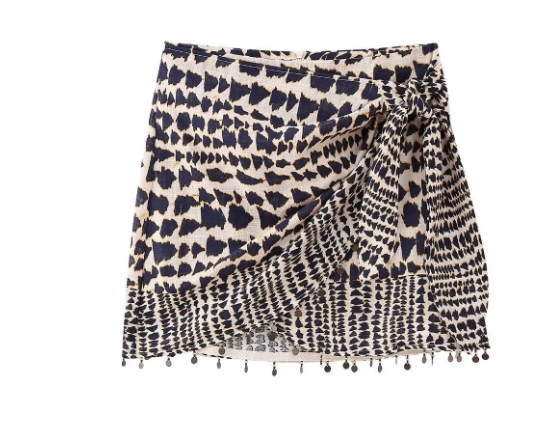 American style trendy women's street versatile bead embellished double breasted printed skirt