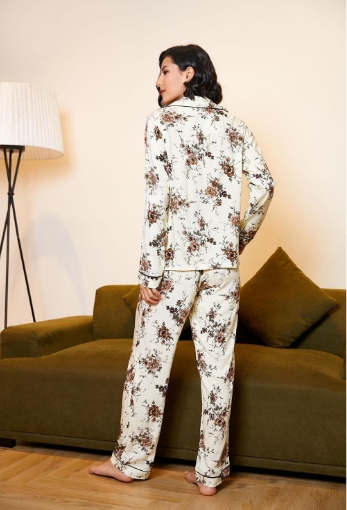 European and American pajama women's autumn and winter printed long sleeved home suit set