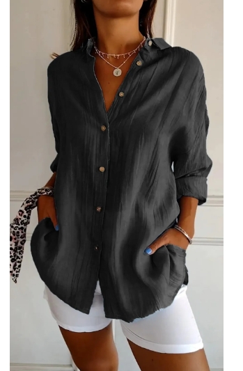 Single breasted pleated collared shirt for women, solid color European and American sleeveless top