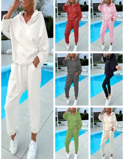 Women's solid color hooded sweatshirt two-piece set